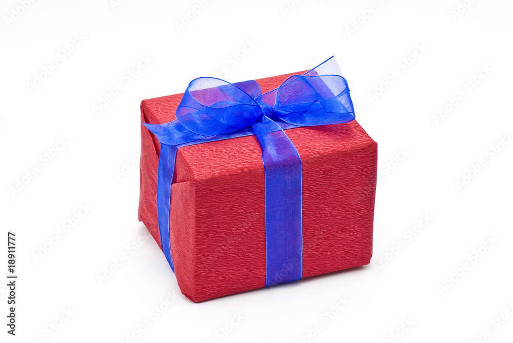 Obraz premium Red gift box with blue bow