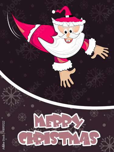 abstract halftone background with flying cartoon santa claus