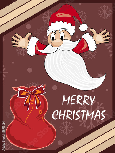 background with santa, gift bag