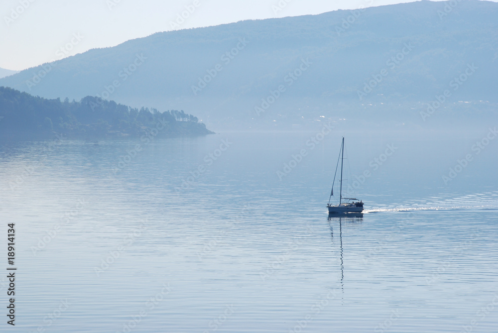 Sailboat in mist