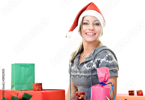 cute girl with lot of christmas-box photo