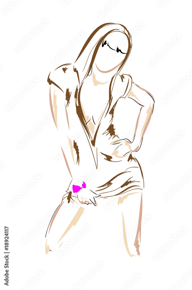 SKETCH. The vector beautiful girl on a white background