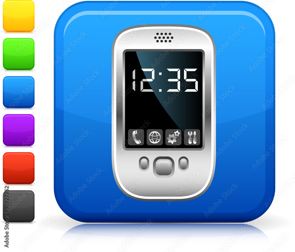 modern cell phone icon on square internet button modern cell phone icon on square internet button