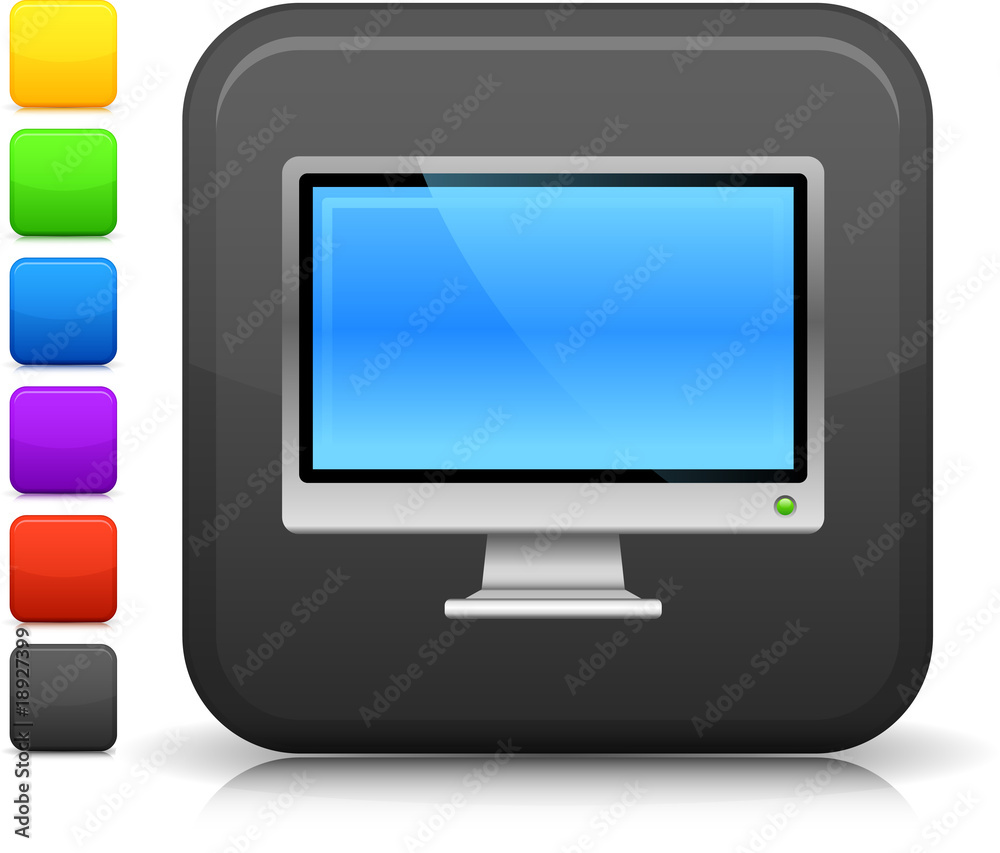 computer monitor icon on square internet button