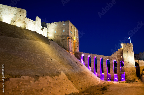 Night view of the Old Citadel of Aleppo, Syria photo