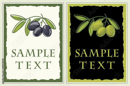 Labels with black and green olives