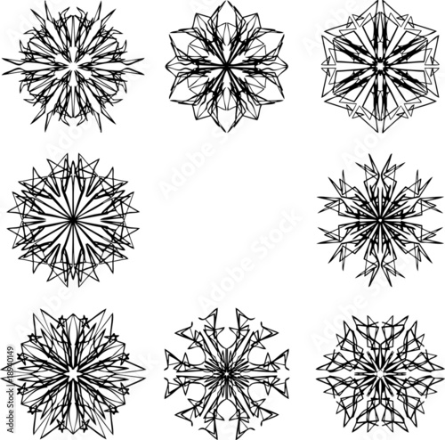Many vector snowflakes on white
