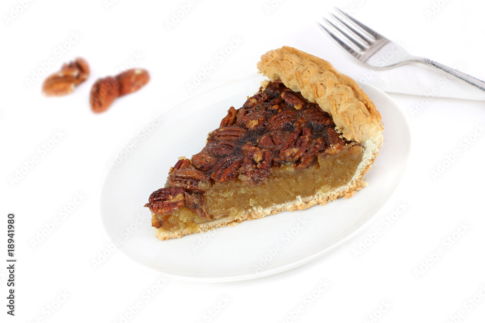Pecan Pie Slice on White Background Pecan Pie Slice on White Background