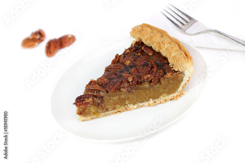 Pecan Pie Slice on White Background