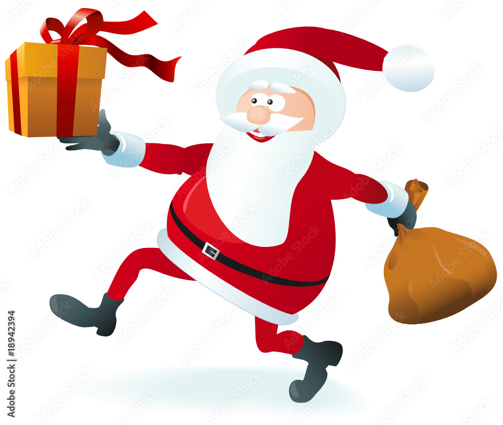 laufender weihnachtsmann mit Geschenk laufender weihnachtsmann mit Geschenk