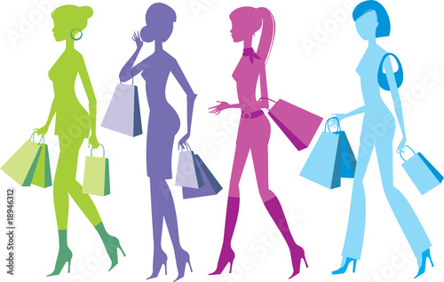 Colorful shopping girls silhouettes