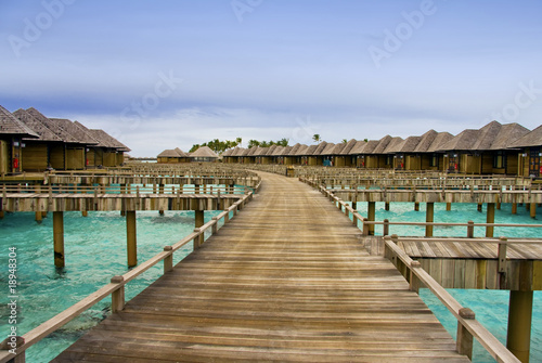 Hotel on tropical island, Maldives, water villas