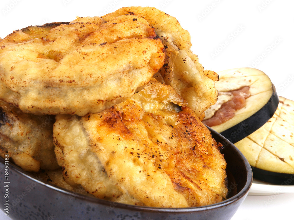 Fried eggplant. close up on white background