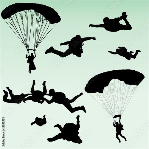 parachutists silhouette collection - vector photo