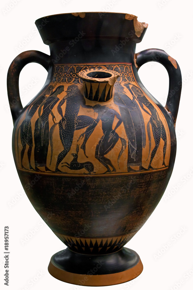 Ancient greek vase in black over red ceramic