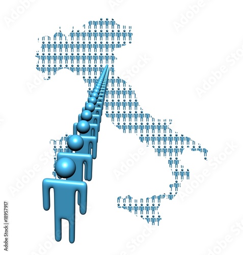 Map of Italy made of people with line of abstract men