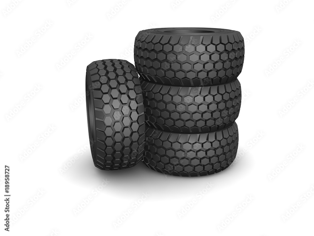 Obraz premium New tyres for truck with shadow isolated on white