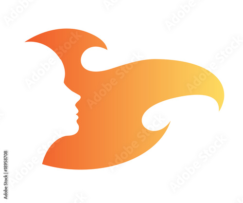 flaming hair on beautiful woman profile