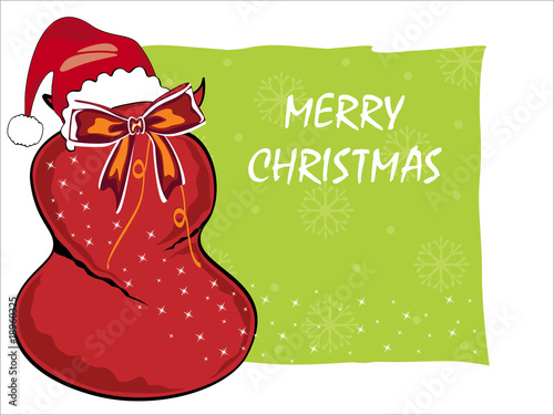 xmas background with santa cap, gift bag