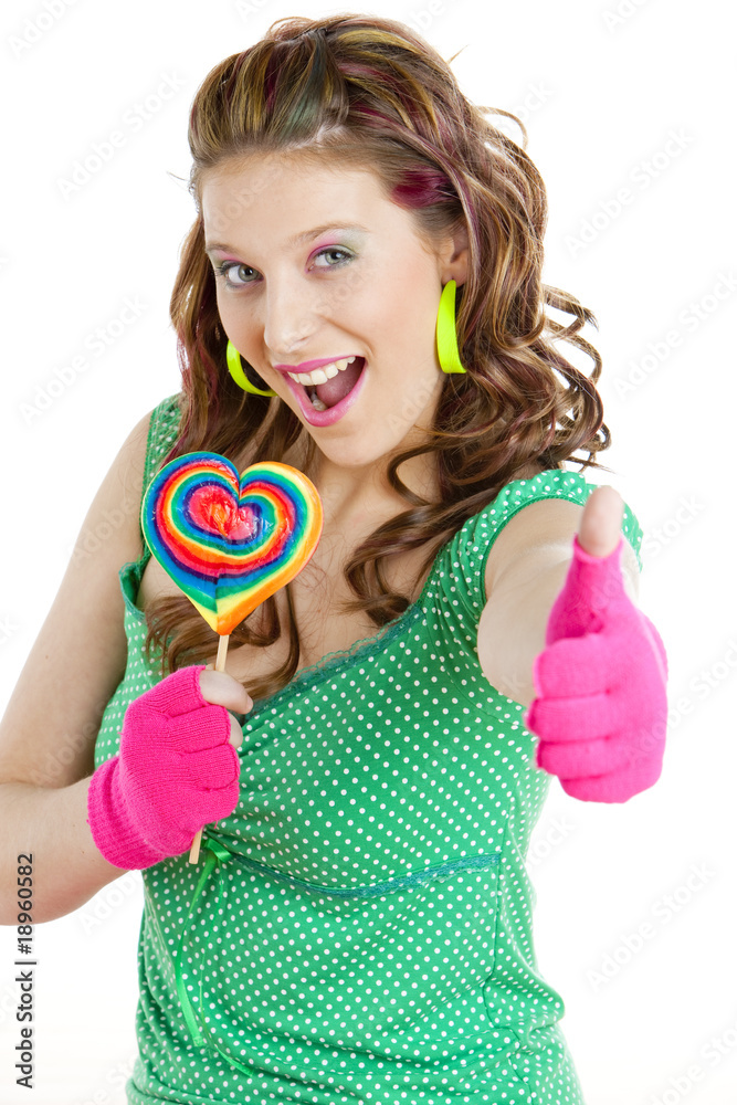 portrait of young woman with a lollypop