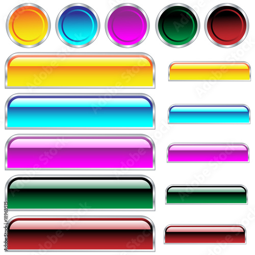 Web buttons in assorted glossy colors and shapes