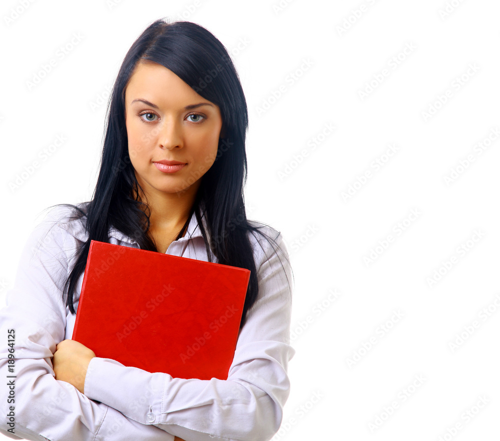 Positive business woman smiling over white background. Positive business woman smiling over white background.
