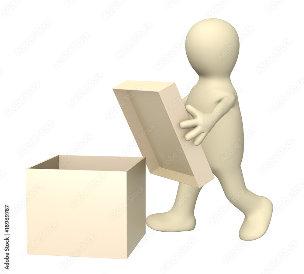 3d puppet with opened box 3d puppet with opened box