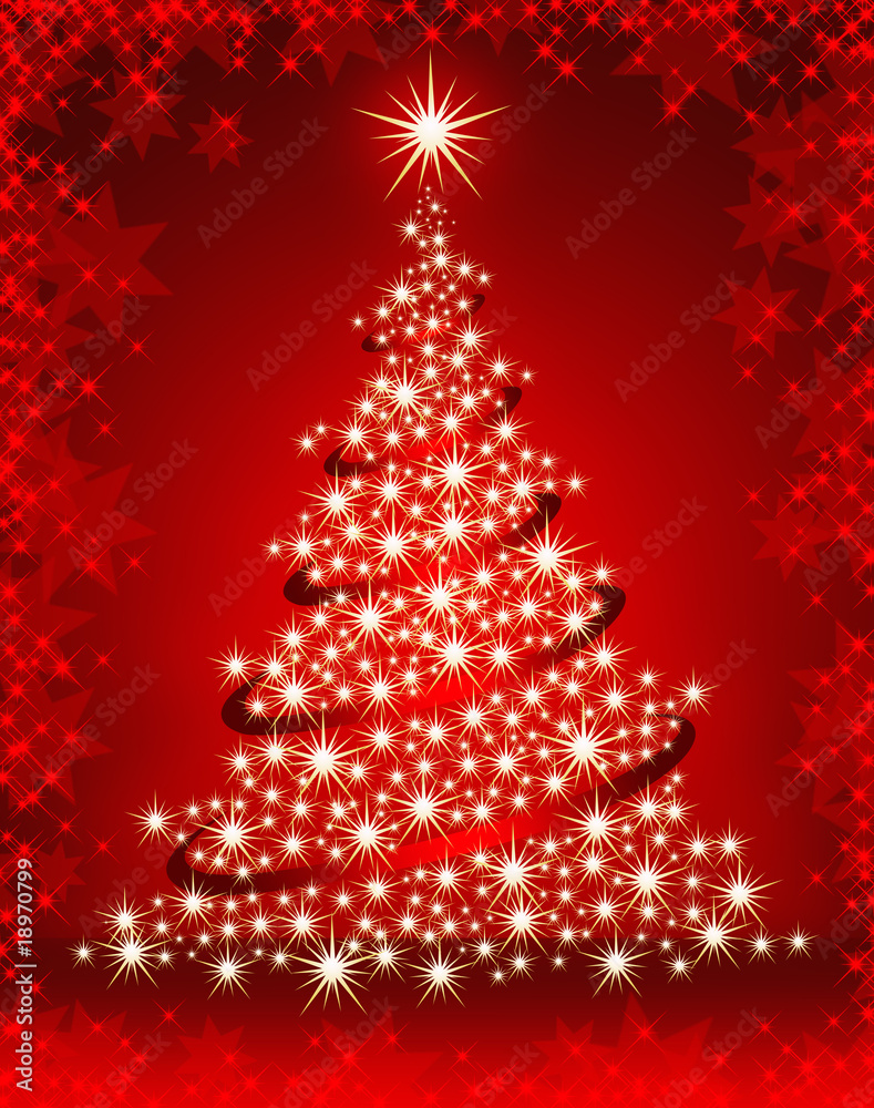 Christmas Tree with stars on red background Christmas Tree with stars on red background