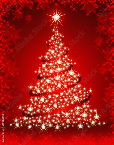 Christmas Tree with stars on red background