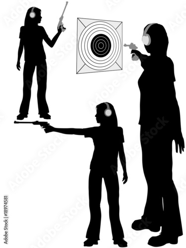 Silhouette woman shoots target pistol