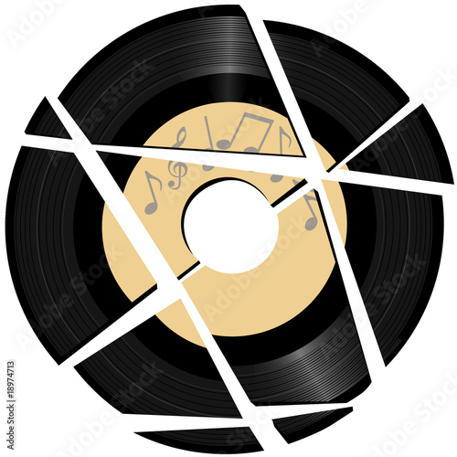 Broken vinyl Record with music label