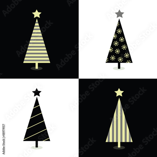Black and white christmas trees. Vector Illustration.
