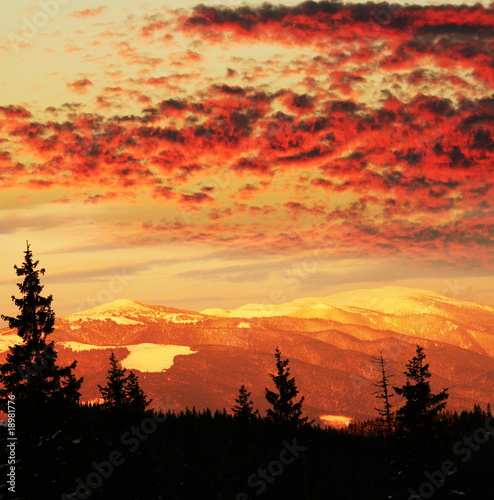 Sunset in mountains