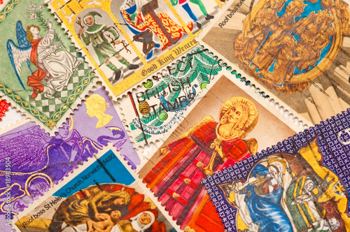 background of british nativity christmas stamps