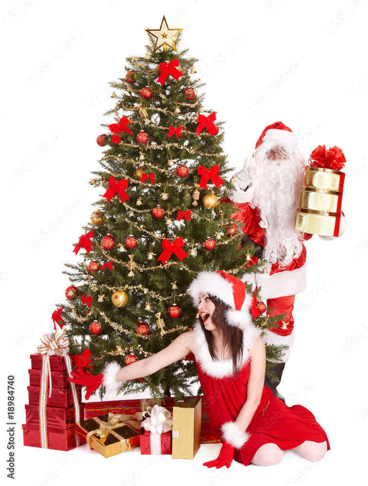 Christmas girl, santa clause and fir tree with gift box group. Christmas girl, santa clause and fir tree with gift box group.
