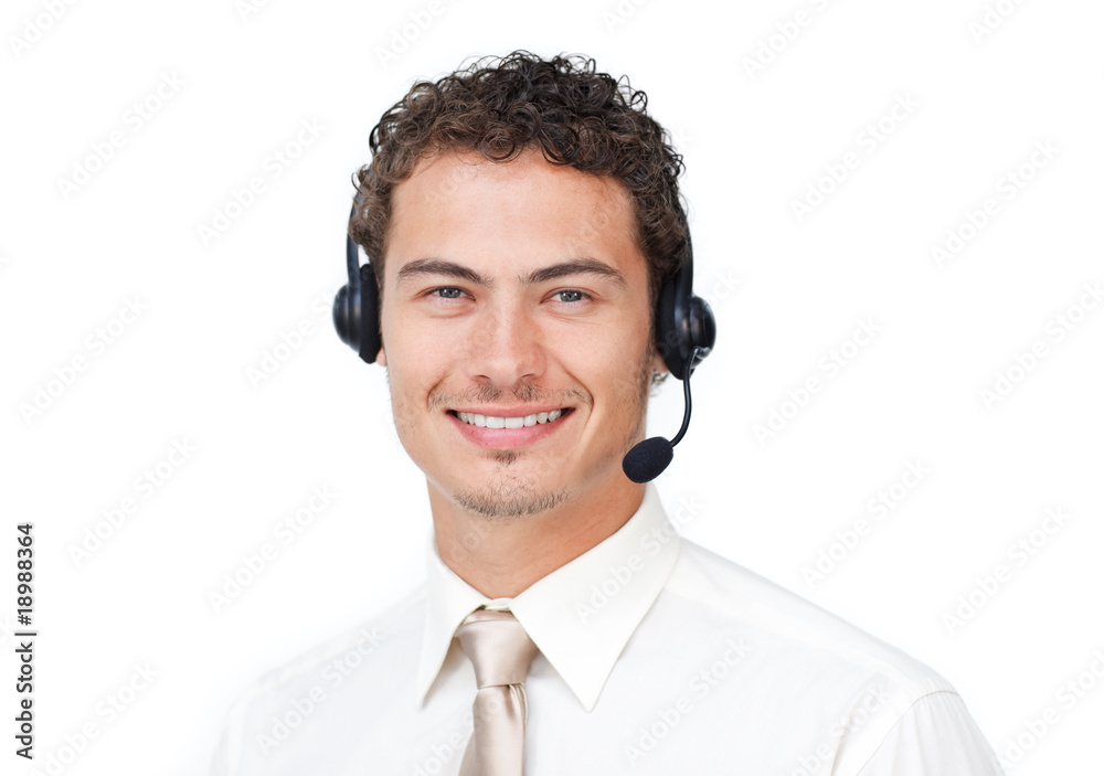 Attractive businessman with headset on Attractive businessman with headset on
