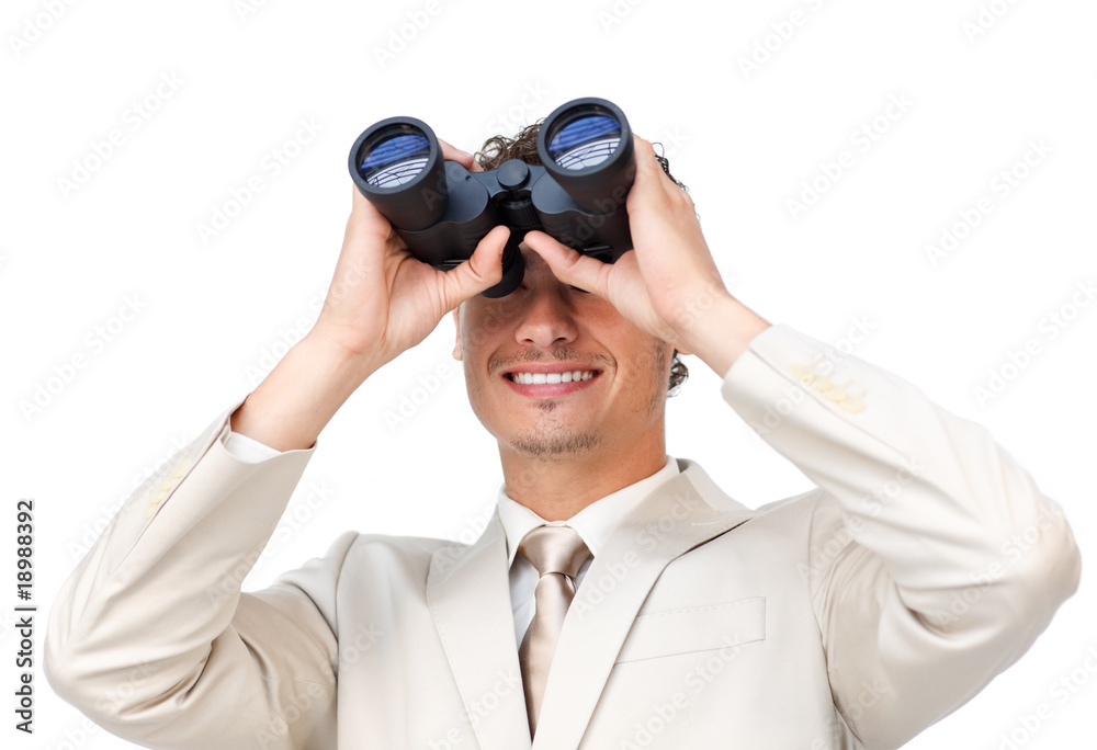 Businessman looking through binoculars Businessman looking through binoculars