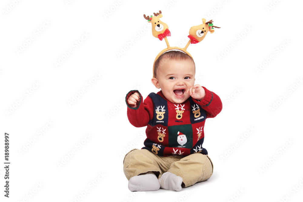 Cute Lauging Baby in Chritmas Outfit