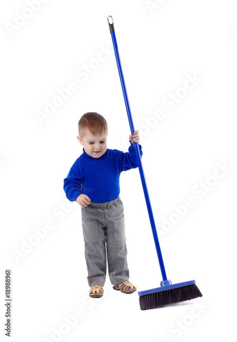 Joyful boy with cleaning swab photo