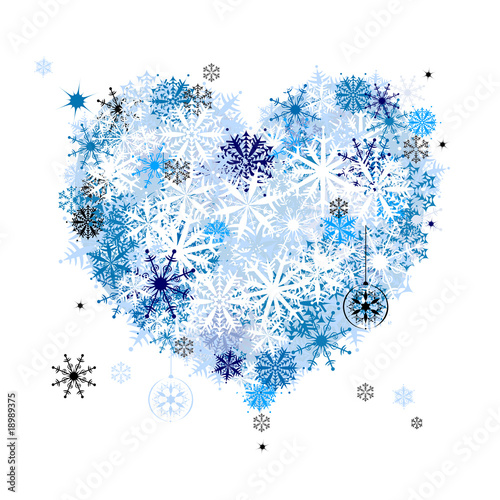 I like winter! Heart shape of snowflakes