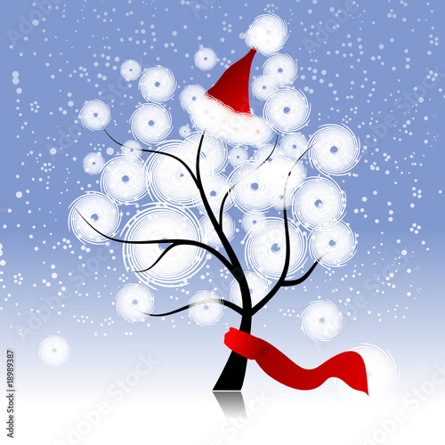 Christmas hat on winter tree