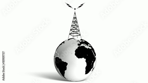 Earth Rotating with Radio Tower with Morse code Audio