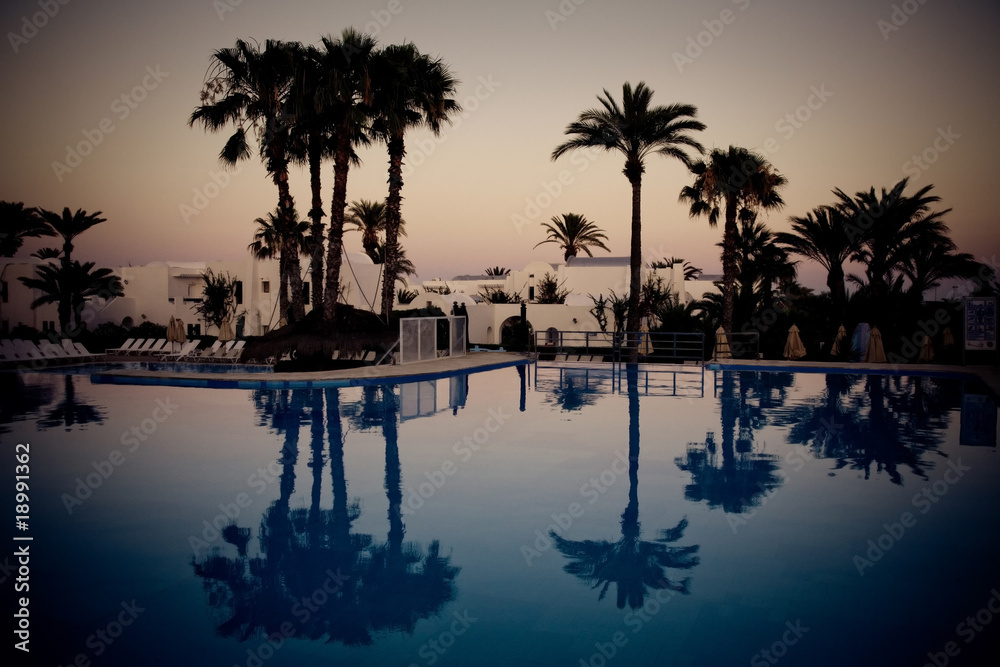 swimming pool at evening, Djerba, Tunisia