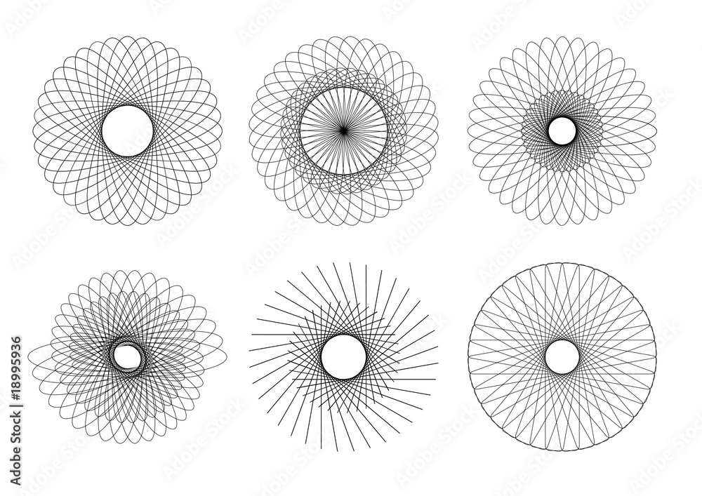 vector drawing of six different geometric shapes