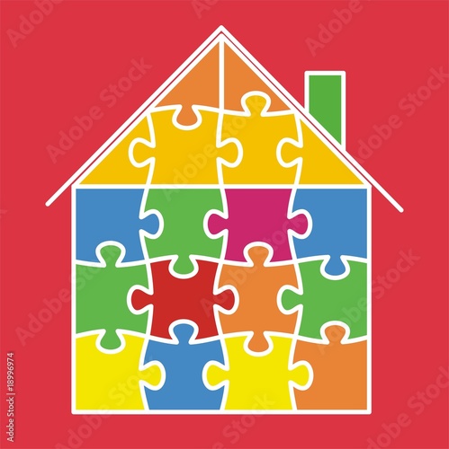 House on red background