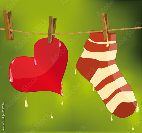 heart and sock on a linen cord