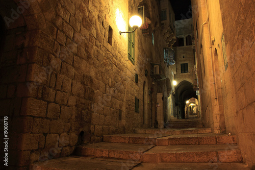 An alley in the old city of Jerusalem at night, Israel.