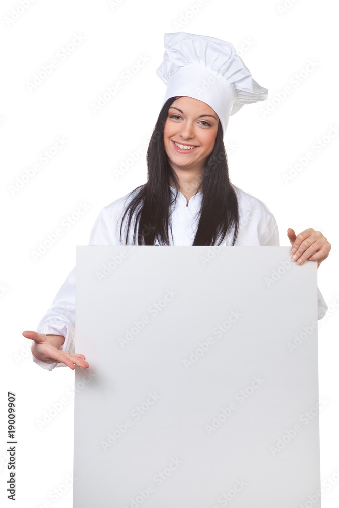 Koch mit leerer Tafel als Speisekarte Koch mit leerer Tafel als Speisekarte