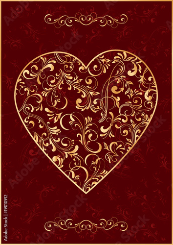 The Gold Heart on red background