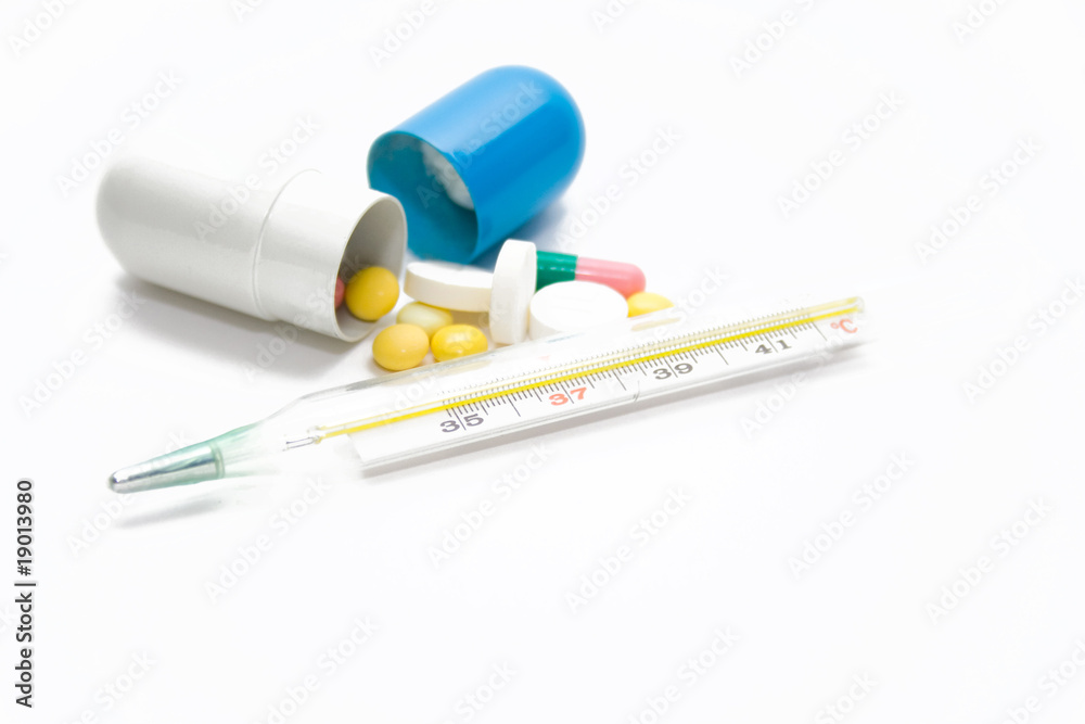 Thermometer and tablets Thermometer and tablets